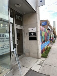 Exterior of Blue Canoe Rosedale in Summerhill in Toronto the entrance off Yonge Street in Toronto.